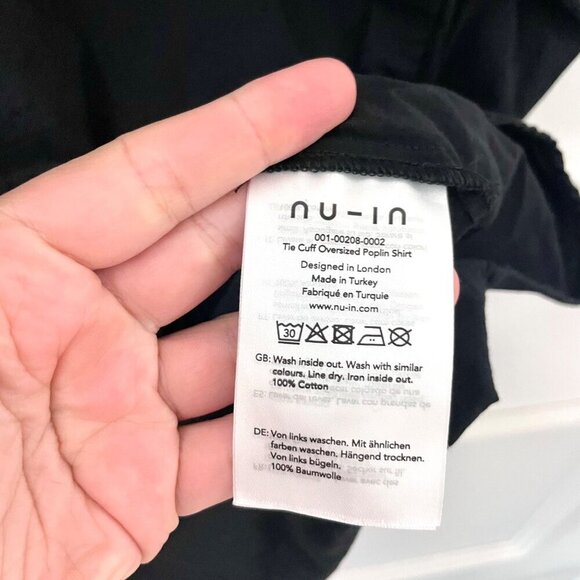 Nu-In Tie Cuff Oversized Poplin Shirt Black Cotton Size M - Picture 3 of 5